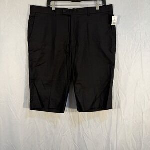 Stacy Adam's Khaki Dress Shorts Black Size 38 Men's Flat Front NEW Linen 70%
